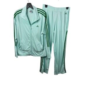 Adidas Women’s Track Suit Set L Mint Green 3-Stripe Jacket Pants Y2K Retro 2000s